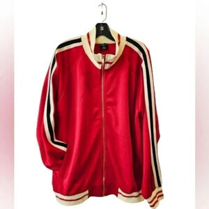 G-STYLE USA Men's Red Side Stripe Gold Zipper Jacket